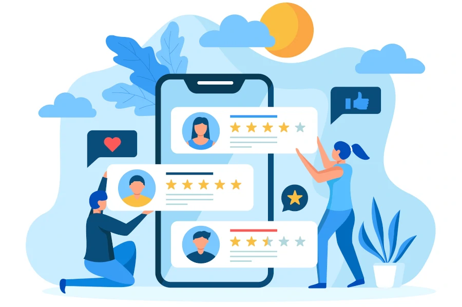 personas estructurando reseñas en un sitio web
