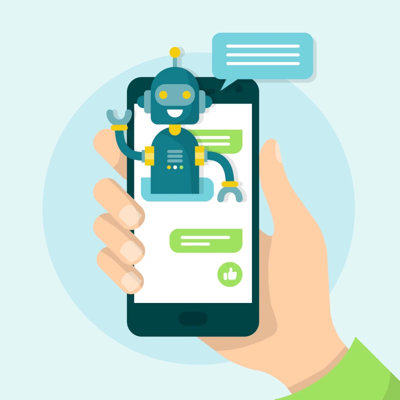 Persona hablando con un chat Bot por vía telefónica