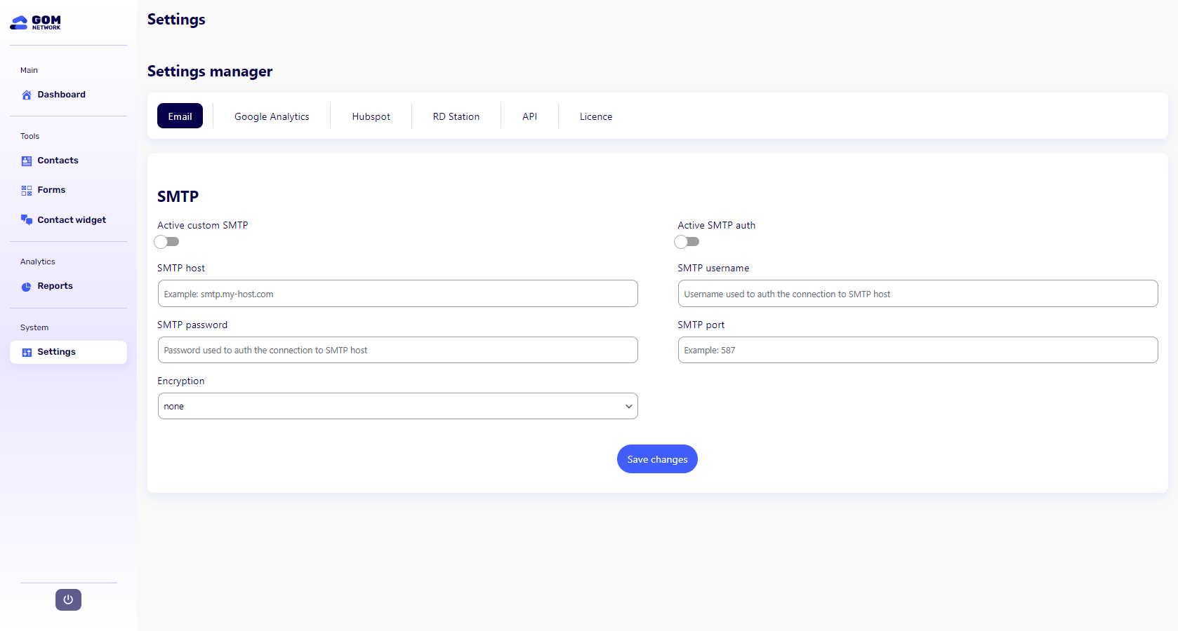 modulo de configuraciones generales de gom tools