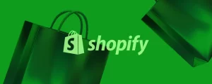 Logo de Shopify con bolsas de comprar a los lados