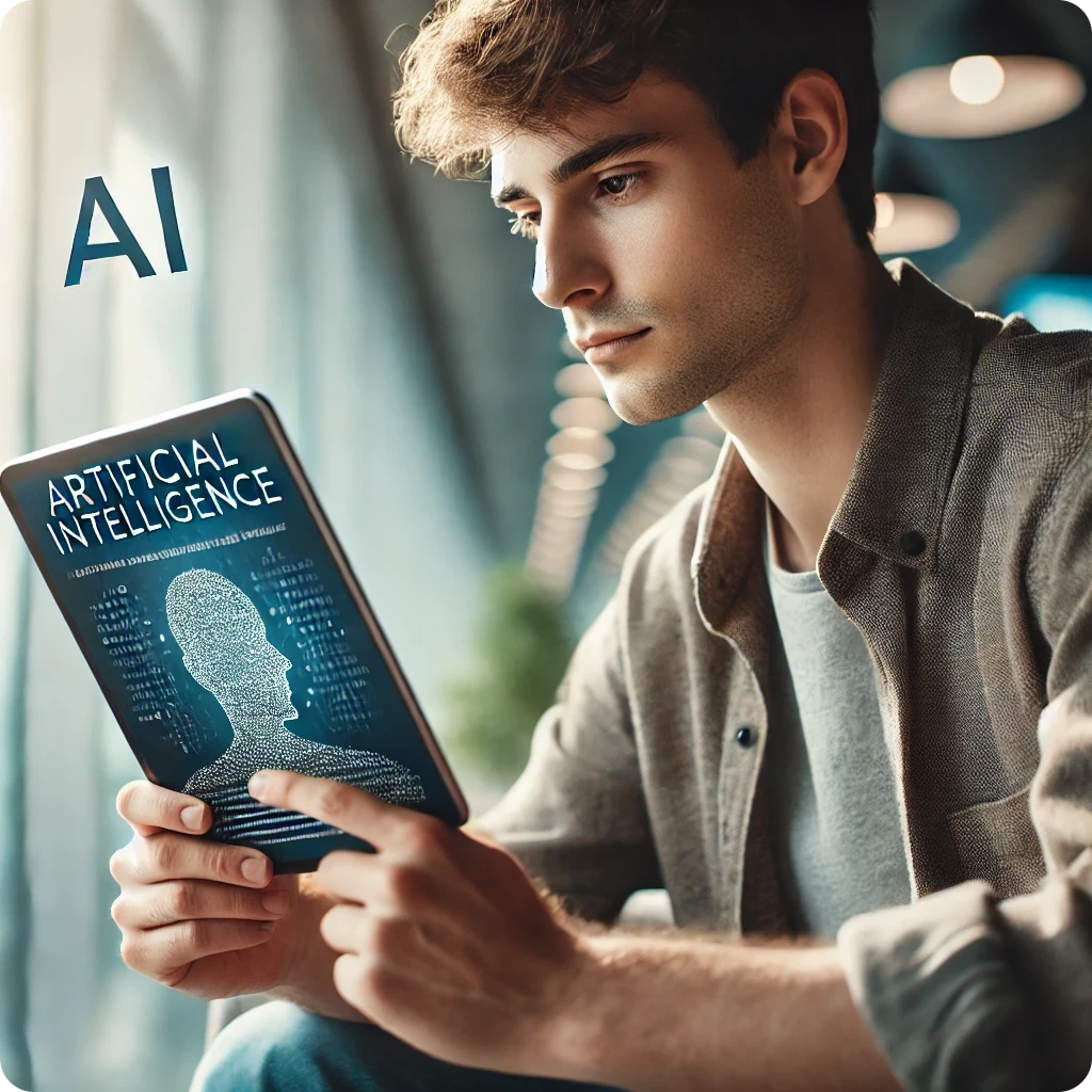 joven leyendo un ebook sobre inteligencia artificial